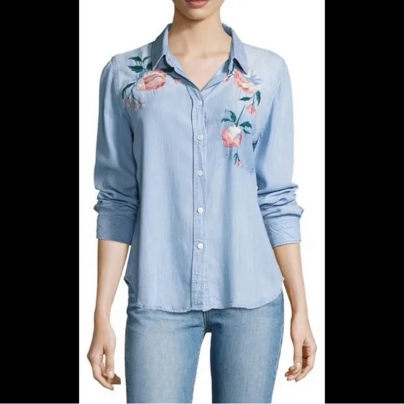 RAILS Chandler Vintage Wash Floral Embroidered Shirt Top Blouse Button Up Down - Picture 6 of 14